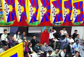 Tibetan delegates attend the special general meeting near McLeodganj in Dharamsala on Friday.