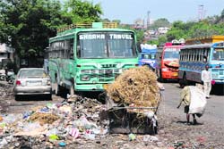 A heap of garbage lying outside the Jammu bus stand.
