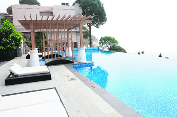The panoramic view from the swimming pool at Moksha