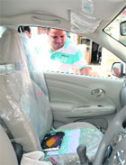 The broken windowpane of the car from which a laptop was stolen. Tribune photo: Pradeep Tewari 