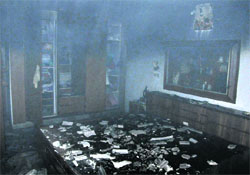 The house where the fire broke out in Panchkula on Saturday. Tribune photo: Nitin Mittal
