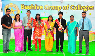The students, who won awards at the freshers party of Beehive Group of College, in Dehradun on Saturday.