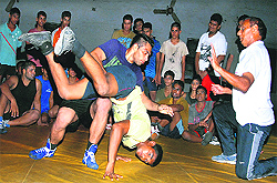 Budding wrestlers learn the ropes at an akhara in Phagwara