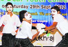 Hearing impaired students present a mime and bhangra during World Deaf Day Conference in Jalandhar on Saturday.