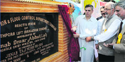 Chief Minister Omar Abdullah inaugurates the re-activated irrigation scheme at Lethpora on Saturday. A Tribune photograph