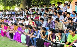 Students of a Faridkot college at a meeting to discuss the alleged police inaction in the case.