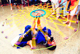 A Sikh youth displays gatka in Amritsar.