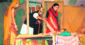 Students performed play during the Youth Festival at Guru Nanak Dev University in Amritsar on Sunday.