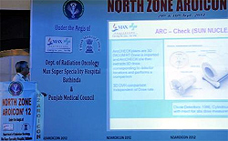 A participant presents his paper during the conference of the North Zone Association of Radiation Oncologist, which concluded in Bathinda on Sunday