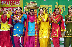 Girls perform at the youth festival of the Punjabi University, Patiala, at Rampura Phul on Sunday
