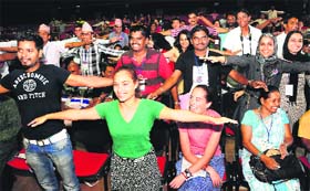 Delegates participate in a game during the International Youth Peace Festival at SD College, Chandigarh, on Sunday