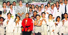Choi Kwang do martial arts players with their with their gold medals after a championship at Sikhya School, Sector 46, in Chandigarh on Sunday