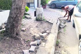 The damaged footpath in Sector 8
