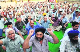 Members of the CHB Residents Federation protest at Dhanas village on Sunday