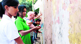 Volunteers of Waste Warriors remove posters from the boundary wall of the Survey of Indias building in Dehradun on Sunday.