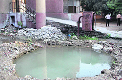 Puddles of water at various places in the Civil Hospital Jalandhar. This situation has been prevailing on the hospital premises for a long time, but the authorities have failed to do anything in this regard