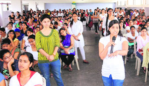 A student shares her experiences regarding eve-teasing at Dev Samaj College in Chandigarh on Monday.