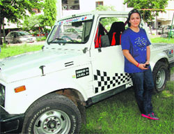 Shuchi poses with her Gypsy in Chandigarh on Monday
