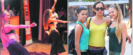 Spanish dancers perform at SD College, Sector 32, Chandigarh, on Monday. a tribune photograph  (right) Belly dancers from Spain, who were asked to step down from the stage at MCM College on Saturday after the college management objected to their dress. 