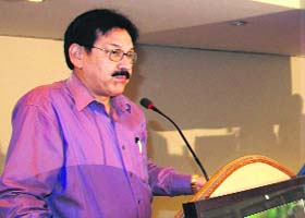 Principal Chief Conservator of Forests RBS Rawat addresses a gathering at a function held to mark the opening of Wildlife Week in Dehradun on Monday