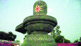 A 36-ft-high Shiva Lingam at Brahmakumaris Fair in Rewari.