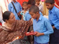 An emotional farewell to the teacher at Gilpatti village. 