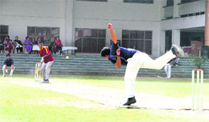 A match in progress the 5th Rohitash Singh Memorial Inter-School Boys Cricket Tournmanet in Dehradun on Tuesday.