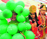 Children participate in a fancy dress competition organised by the Sood Sabha in Shimla