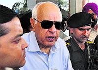 Union Minister for New and Renewal Energy Farooq Abdullah talks to mediapersons in Jammu on Tuesday