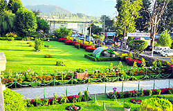 A view of the famous Nishat Bagh on the banks of the Dal Lake in Srinagar