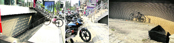Even as the basement of showrooms in Model Town Jalandhar is meant for parking, some owners have made an incomplete ramp and put shutters across. Some have even constructed steps instead of ramp.