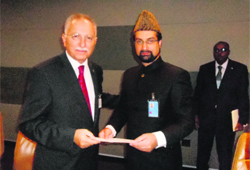 Mirwaiz Umar Farooq submits a memorandum to the OIC Secretary General in New York.
