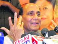Rajnath Singh at an election rally in Dehradun on Wednesday. 