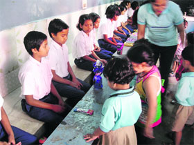 Students of Olive Kid School at Bal Bhawan in Sarabha Nagar in Ludhiana on Thursday.