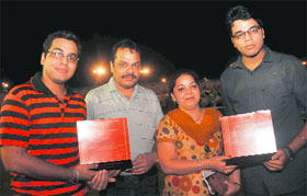 Kashish (extreme left) with his parents and younger brother Dikshant during a function organised by the Rotary and Blood Bank Society Resource Centre at Panjab University in Chandigarh on Friday.
