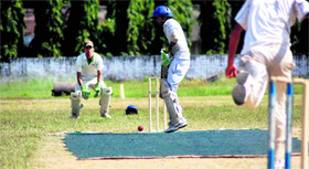 A batsman in action during the Inter-stream Cricket Tourney at Gurukul Kangri University in Haridwar on Friday.
