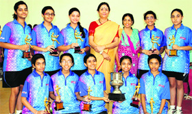 The winners of the Inter-Council Schools Senior Girls Table Tennis Tournament in Dehradun on Friday.
