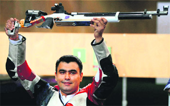 Gagan Narang after winning the bronze in 10m air rifle event at the Olympic Games in London 