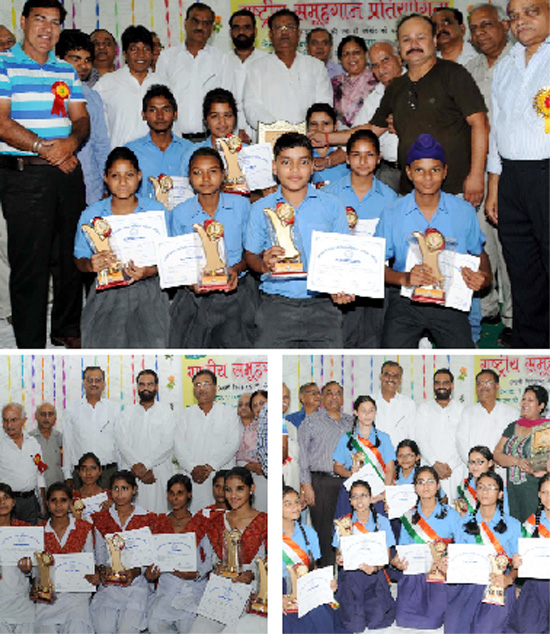 (Clockwise from above) Students of the Police Public School that won the first position in the group song contest organised by the Bharat Vikas Parishad, Bathinda, on Sunday; students of the RB DAV School who finished second in the contest and the team from the Government Senior Secondary School, Mall Road, that came third. Other participating teams included the Baba Farid Senior Secondary School, SSD Moti Ram Kanya Mahavidyalaya, Arya Model High school, Silver Oaks School and Bhojraj Jain Senior Secondary School. 