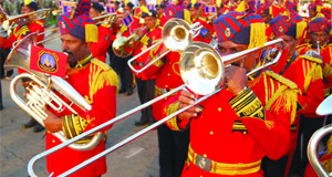 Police forces participate in the 13th All-India Police Band Competition held by the BSF at India Gate on Sunday.