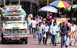 A mini-bus at a market in Srinagar on Sunday