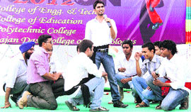 Students of Bhutta College present an item during the annual day function of the college in Mandi Ahmedgarh.