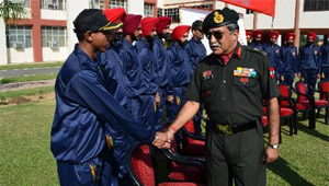 Lieutenant General Sanjeev Anand, GOC, Chetak Corps, meets the members of trekking expedition on Monday. 