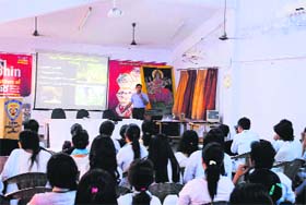 Dr YV Jhala, a senior scientist, delivers a lecture during the Wildlife Week celebrations at the Dolphin (PG) Institute of Biomedical and Natural Sciences in Dehradun on Monday
