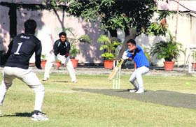 A match in progress during the 5th Rohitash Singh Memorial Inter-School Boys Super 8 Cricket Tournament in Dehradun on Monday