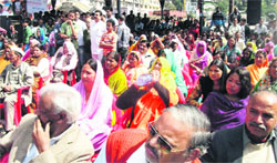 A large gathering at a BJP rally in Mussoorie on Monday.