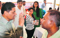 Uttarakhand Health Minister Surinder Singh Negi inspects the plastic surgery camp at the Mela Hospital organised by the Rotary Club at Ranipur in Haridwar on Monday. Tribune photo: Rameshwar Gaur