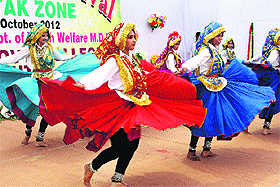 Girls perform a group dance during the zonal youth festival, which concluded at Pt Neki Ram Sharma Government College in Rohtak on Monday.