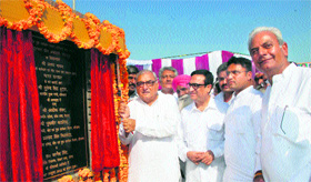Chief Minister Bhupinder Singh Hooda and Union Sports Minister Ajay Maken lay the foundation stone of the Football Academy at Dariyapur in Fatehabad.