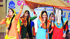 Girls participate in the 35th Zonal Youth Festival, held at Guru Nanak Girls  College, Yamunanagar.